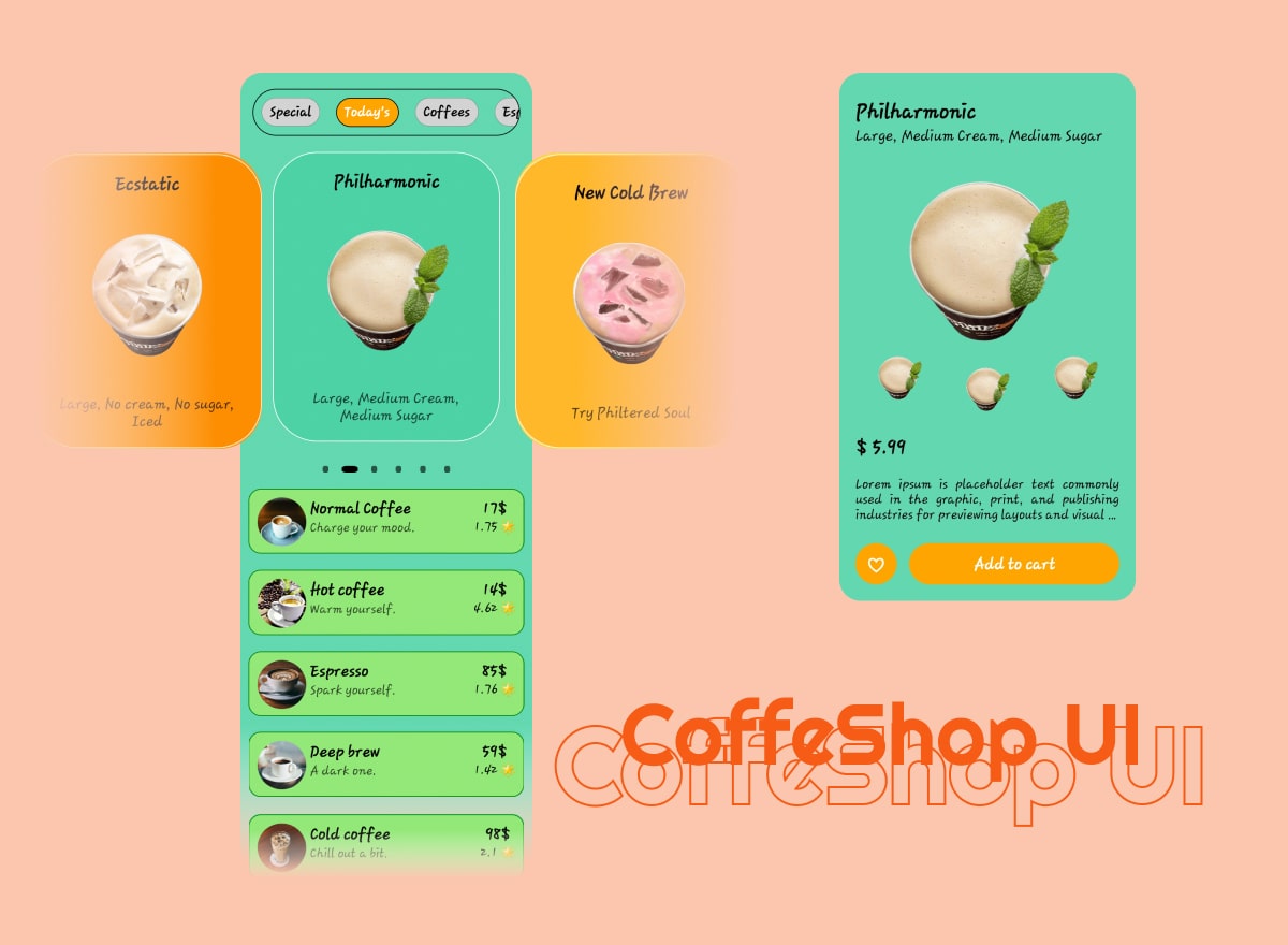 Coffee App UI with suddle animations.